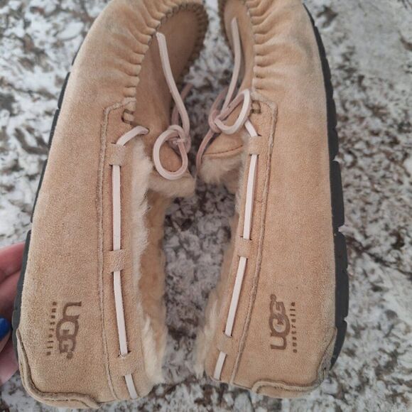 UGG Tan Suede Loafers with Cream Lining - Picture 9 of 10